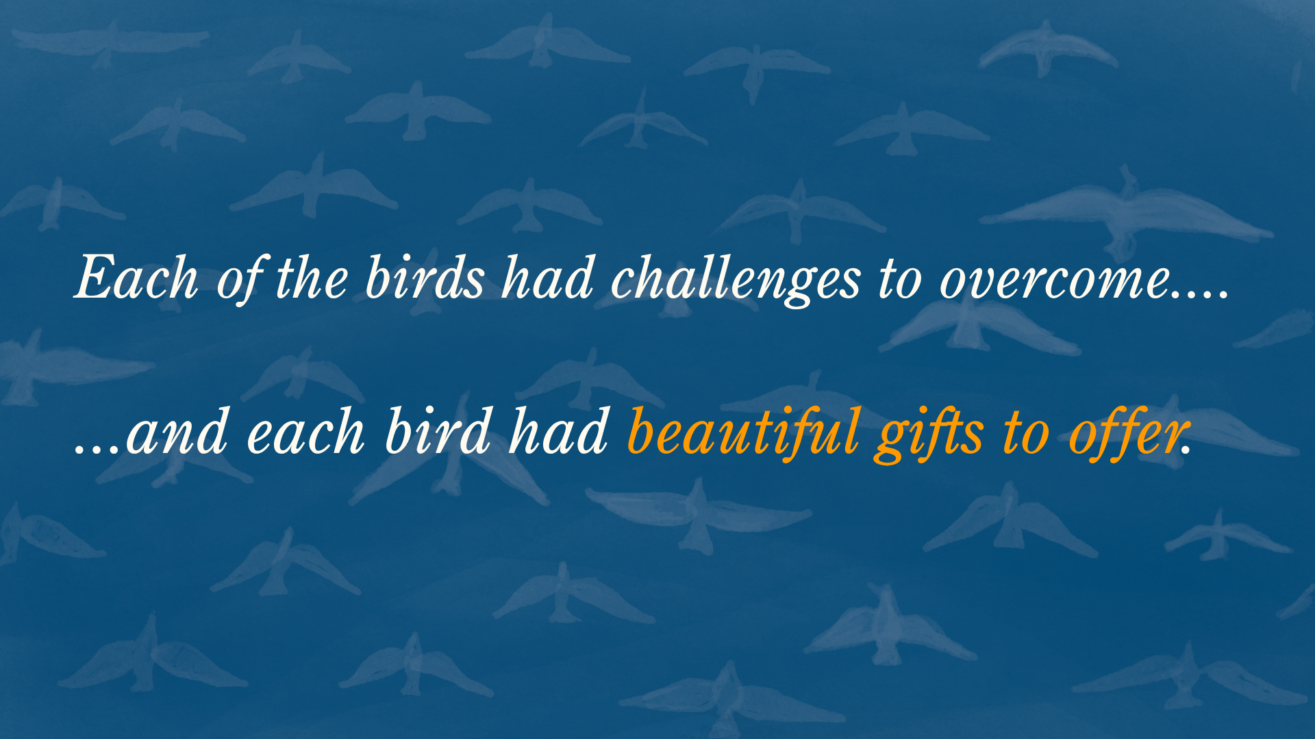 Each of the birds had challenges to overcome — and each bird had beautiful gifts to offer.